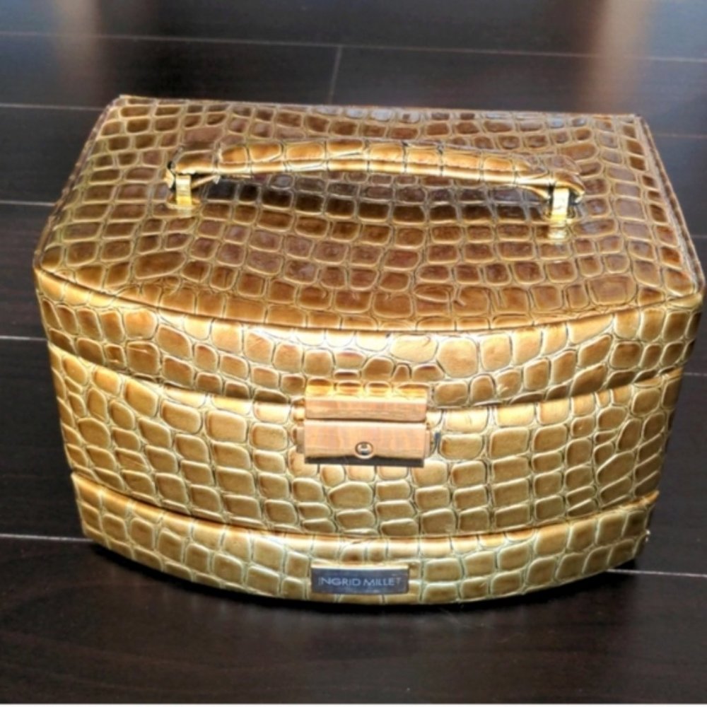 Designer gold color crocodile alligator reptile pattern jewelry box storage
